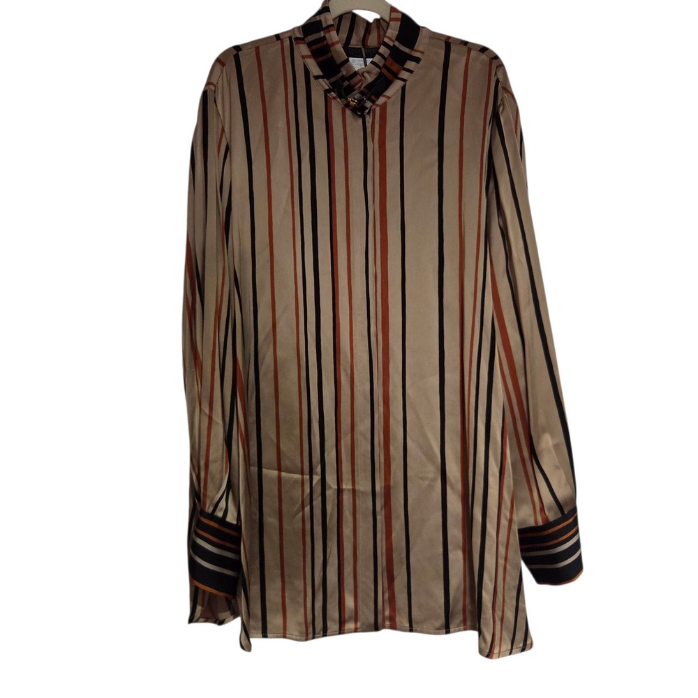 Marina Rinaldi Figurare Blouse Women 20W Tan Striped Tunic New $615‎